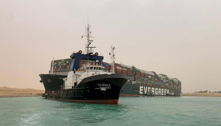 Container Ship Ran Aground in Suez Canal, Blocking the Traffic