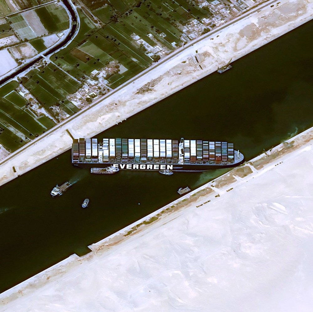 Container ship Ran Aground in Suez Canal